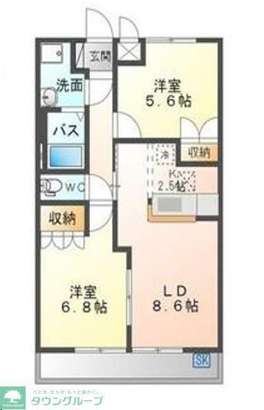 ハスヤマC(2LDK/2階)の間取り写真