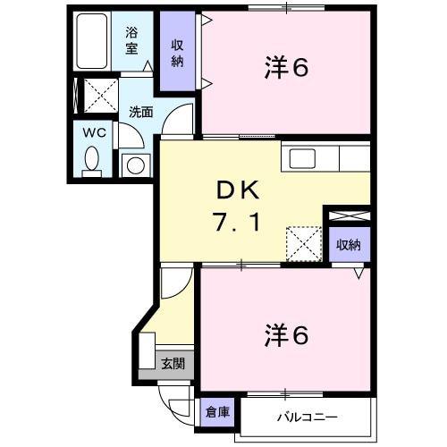 ベル・エトワールA棟(2DK/1階)の間取り写真