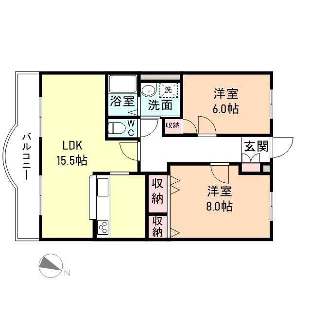 ハートフルマンション ポラリス(2LDK/2階)の間取り写真
