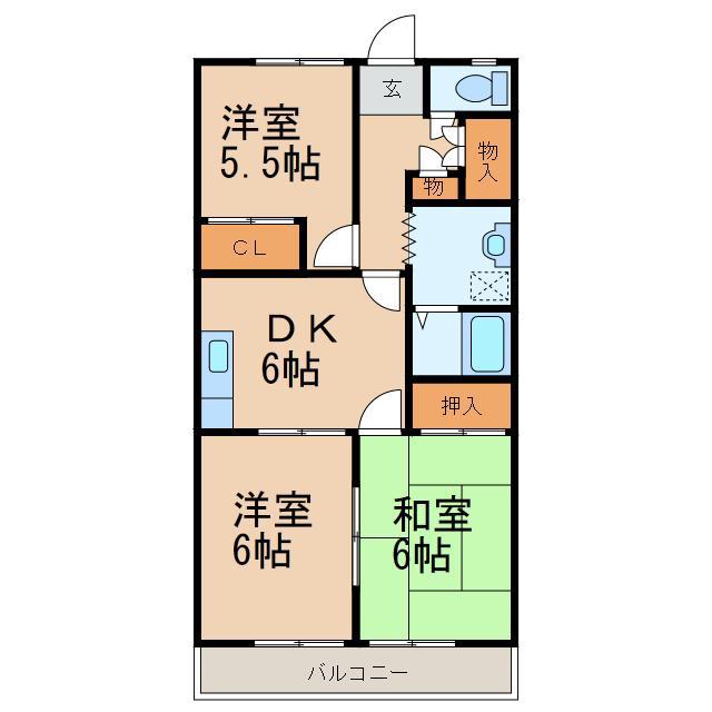 ハイツハンドヒル(3DK/2階)の間取り写真