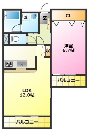 エクレール武蔵中原(1LDK/3階)の間取り写真