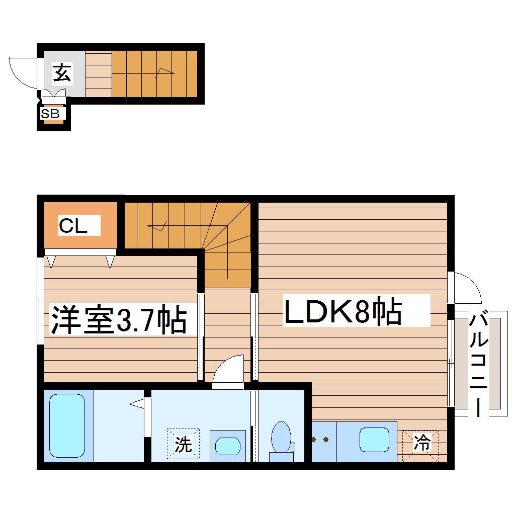シェルテ河原町A(1LDK/2階)の間取り写真