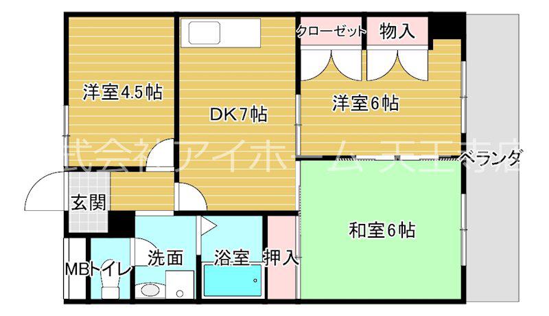 ファミリオン田辺(3DK/3階)の間取り写真