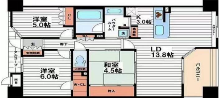 リーデンススクエア松屋町(3LDK/13階)の間取り写真