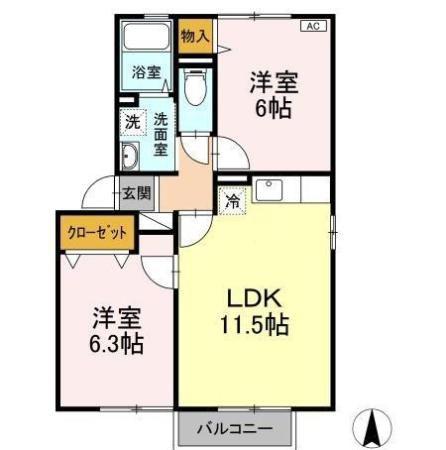 FLOR B棟(2LDK/2階)の間取り写真