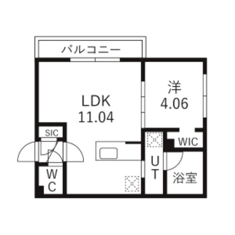 GA-二十四軒3-3MS A棟(1LDK/3階)の間取り写真