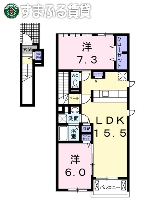 ヴィオラ 渡(2LDK/2階)の間取り写真