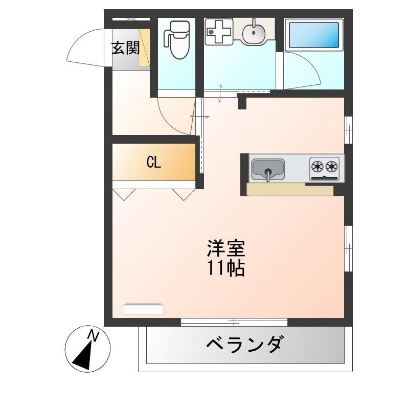 ヴィラシャングリラ(ワンルーム/2階)の間取り写真