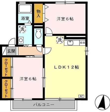 エストハウスC(2LDK/2階)の間取り写真