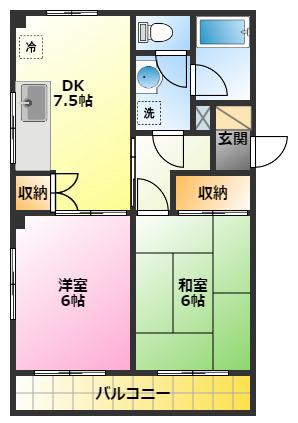 ウィスタリア(2DK/1階)の間取り写真