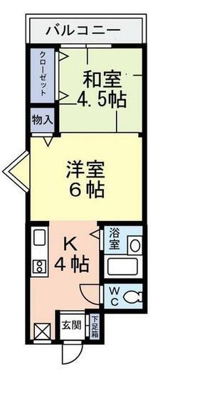 コーポアルム2(1DK/2階)の間取り写真