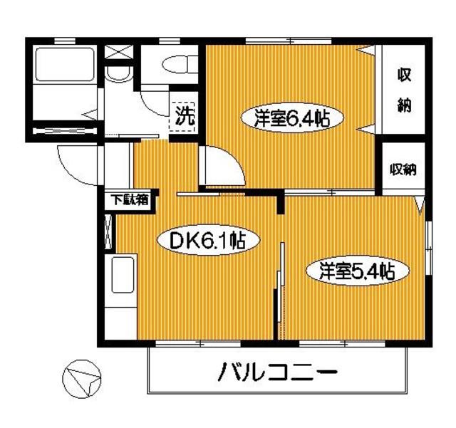ミア・フォーレス(2DK/2階)の間取り写真
