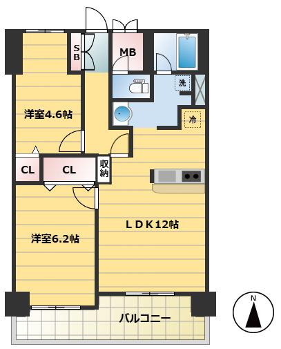 フローラル中葛西V(2LDK/12階)の間取り写真