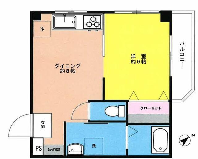 コーポ東豊(1DK/3階)の間取り写真
