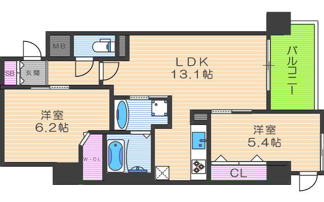 LAZO福島(2LDK/7階)の間取り写真