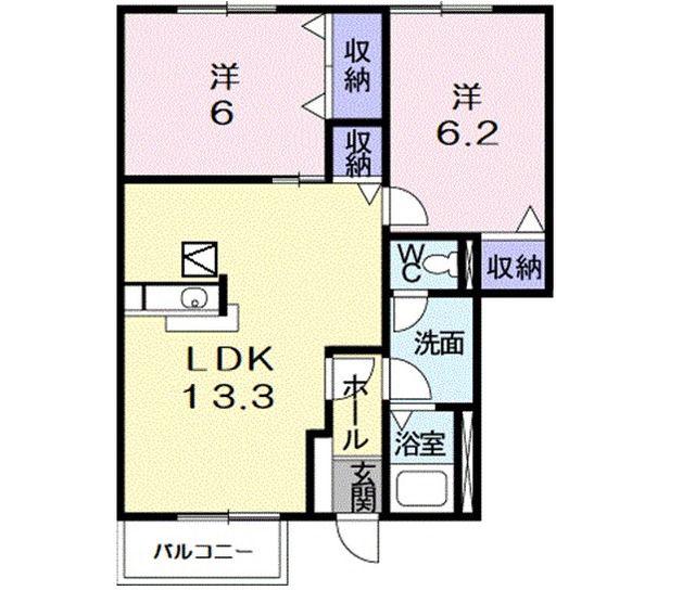 ボワ エマーユ南館(2LDK/1階)の間取り写真