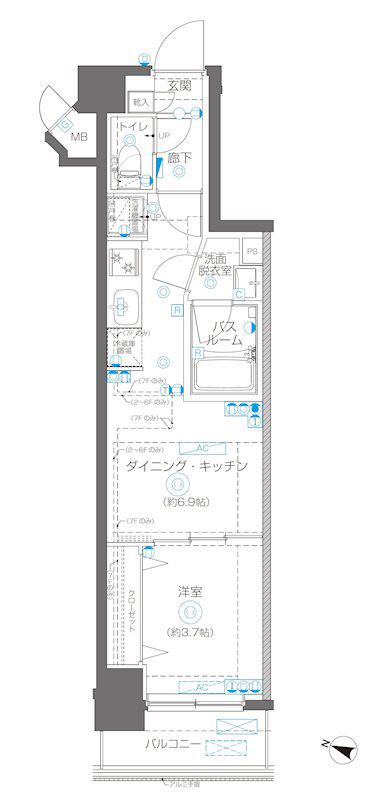 AELL横浜吉野町(1DK/5階)の間取り写真