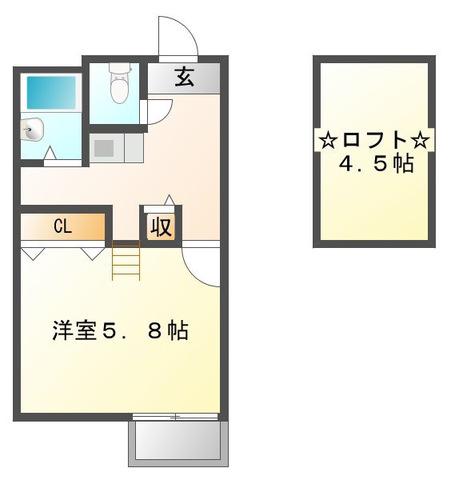 JR鹿児島本線 熊本駅 徒歩15分 2階建 築25年(1K/2階)の間取り写真