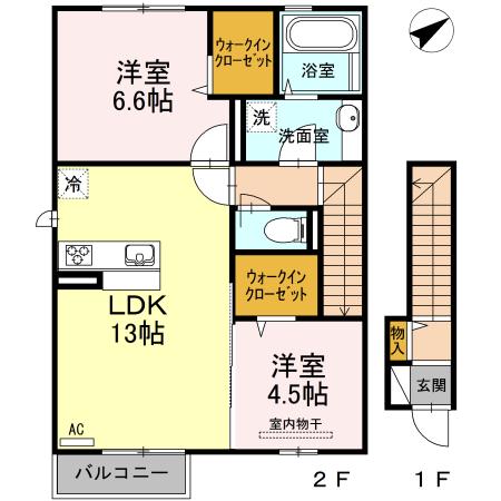 ルミエール B棟(2LDK/2階)の間取り写真