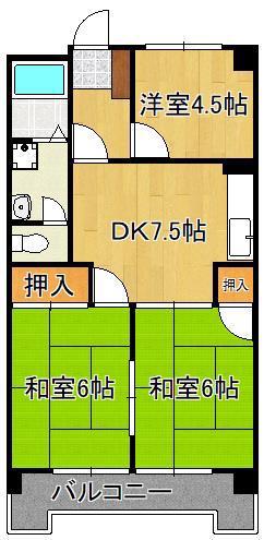シャトレ上本町(3DK/3階)の間取り写真