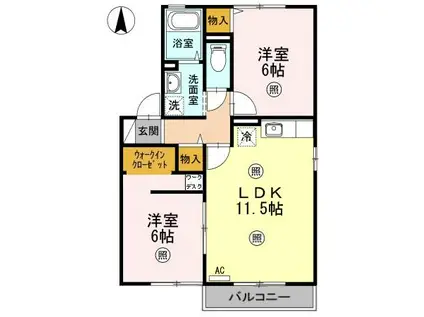 エステート21 A棟(2LDK/2階)の間取り写真