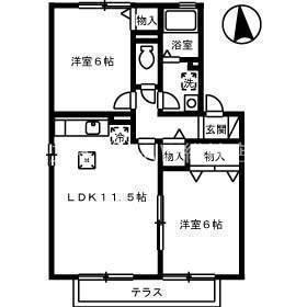 ALAMODEB棟(2LDK/1階)の間取り写真