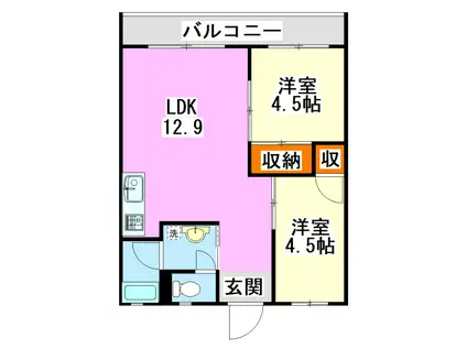 パサージュ新町II(2LDK/2階)の間取り写真