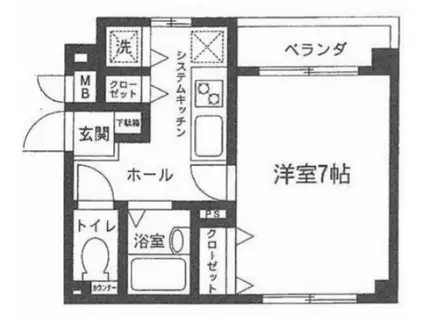 メリディアン八王子Ⅱ(1K/1階)の間取り写真