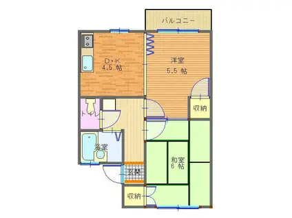 ハイツアプローチ II(2DK/2階)の間取り写真