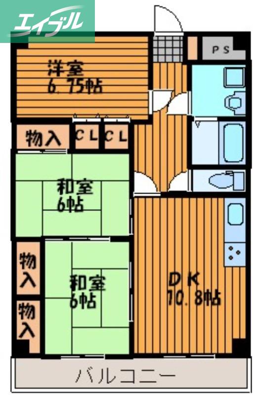 桃の里マンション(3LDK/1階)の間取り写真