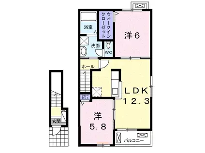 サウスウェー VI(2LDK/2階)の間取り写真