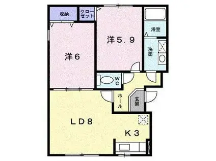 コウジィーコートII(2LDK/2階)の間取り写真