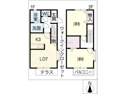 シュテルン ビルト味鋺A棟(2LDK/2階)の間取り写真