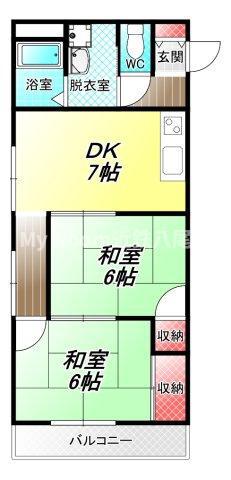 サンロゼヤマモト(2DK/3階)の間取り写真