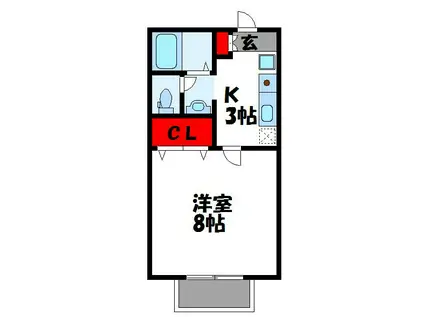 PIA欅 B棟(1K/2階)の間取り写真