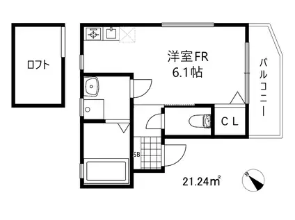 カリン長楽町(1SK/3階)の間取り写真