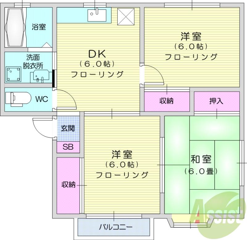 クオリティー・パレスA(3DK/1階)の間取り写真
