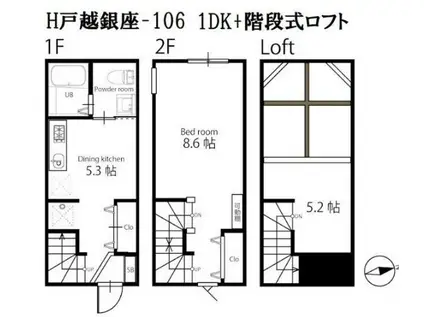 ハーミットクラブハウス戸越銀座(1DK/2階)の間取り写真
