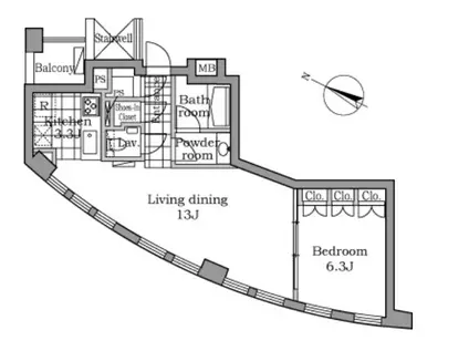 レジディアタワー乃木坂(1LDK/10階)の間取り写真