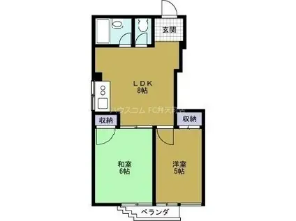 ボンジュール磯路(2LDK/2階)の間取り写真