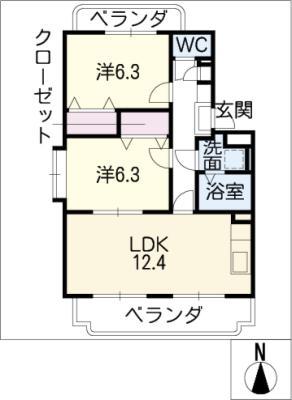 ユーミーグレース(2LDK/4階)の間取り写真