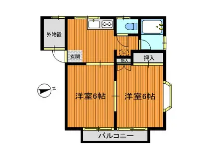 ユートピア江合A棟(2K/2階)の間取り写真