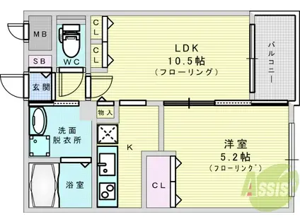 マーヴェラス箕面(1LDK/3階)の間取り写真