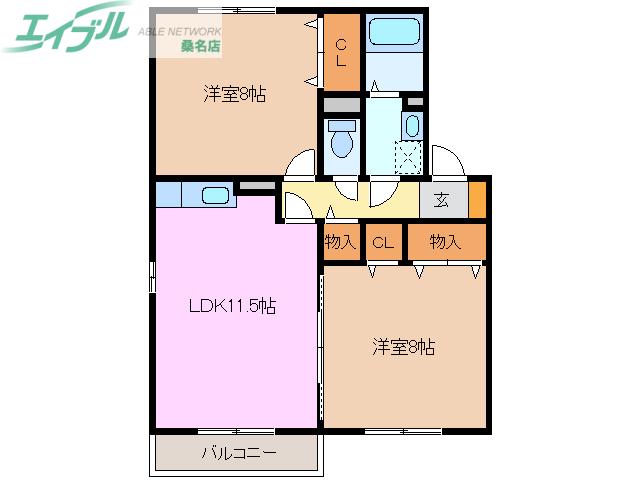 シェルクレール五番館(2LDK/2階)の間取り写真