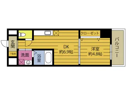 トレステーラRUME千歳(1DK/4階)の間取り写真