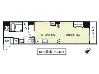 東急ドエル・アルス根津(1DK/5階)の間取り写真