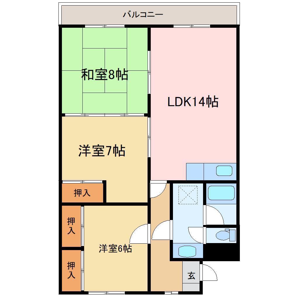 第5水野マンション(3LDK/6階)の間取り写真