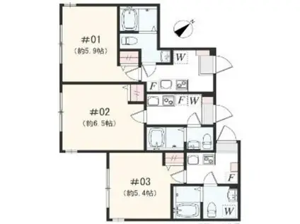 アザーレ・パッシオ矢部B(1K/2階)の間取り写真