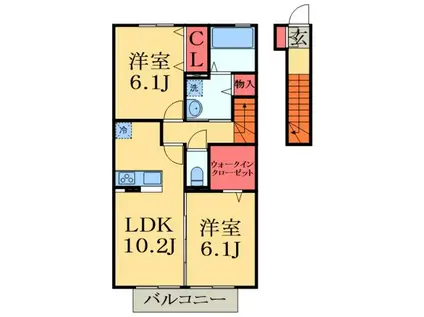 月うさぎ 参(2LDK/2階)の間取り写真
