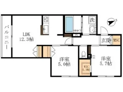 GRACE COURT東棟(2LDK/2階)の間取り写真